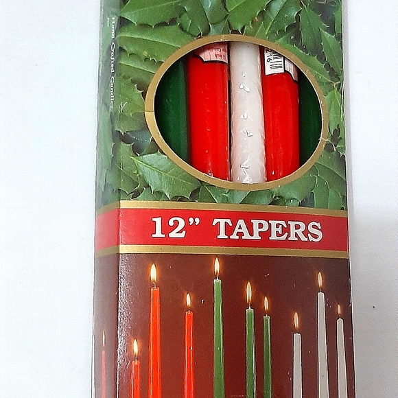 Robert Alan 12" Taper Candles Dark Green and Red - Picture 2 of 8